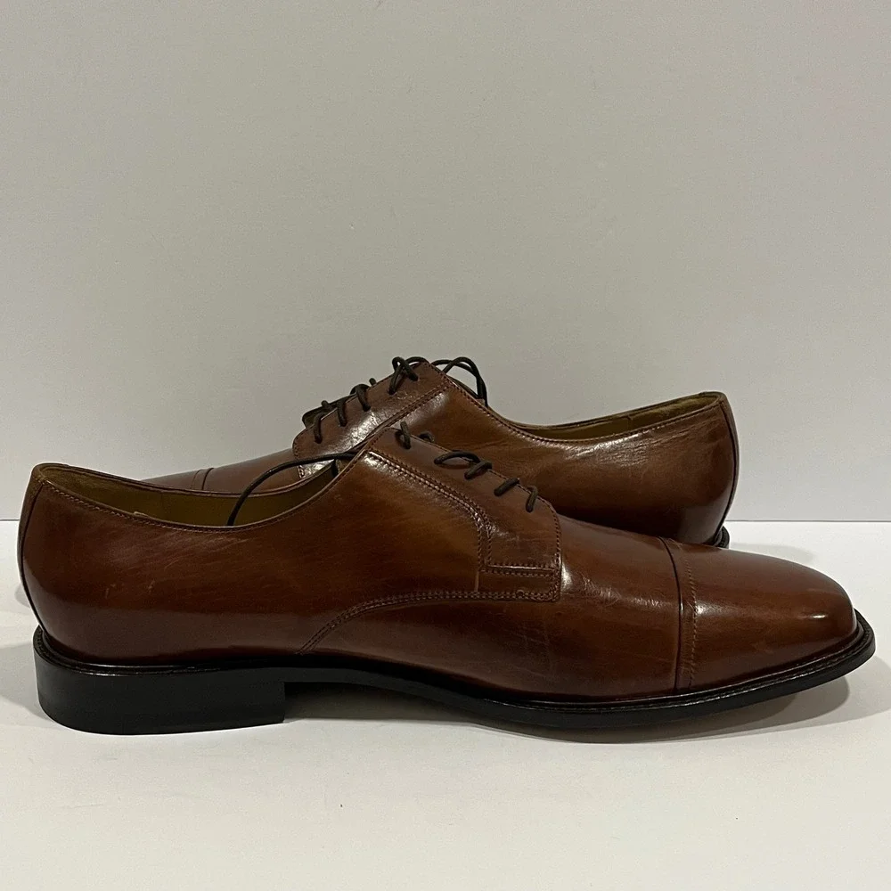 J Murphy Johnston & Murphy Mens Brown Leather Cap Toe Derby Shoes 14 M